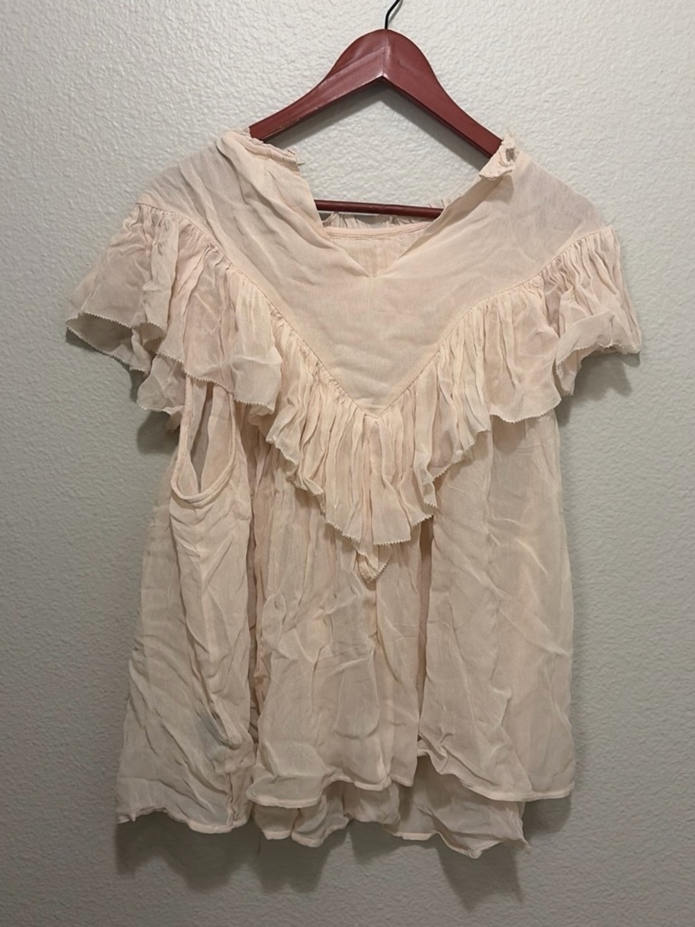 H&M Light Cream Ruffle Short Sleeve Blouse